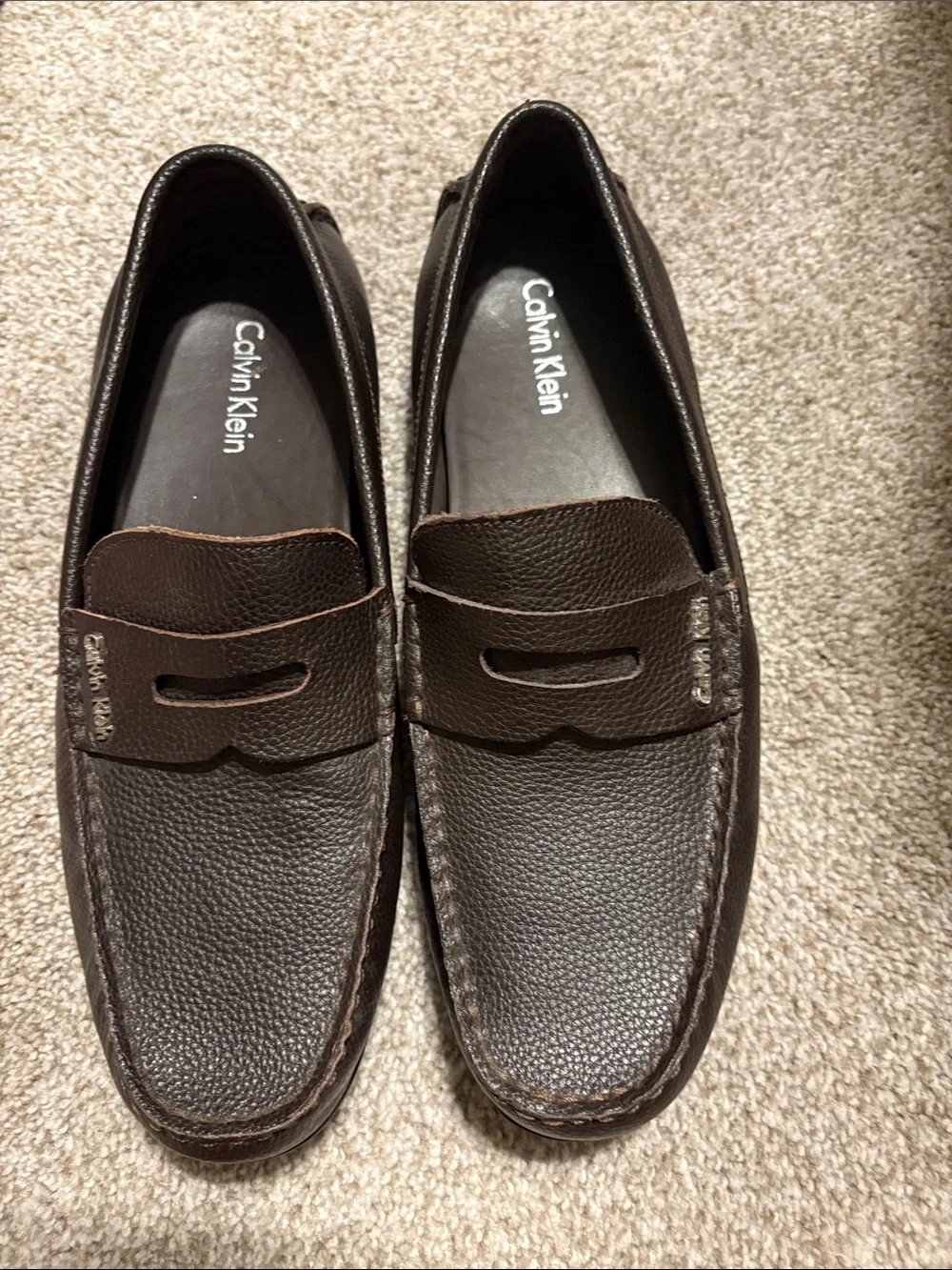 Calvin Klein Ivan Men’s Dark Brown Pebbled Leather Penny Loafers